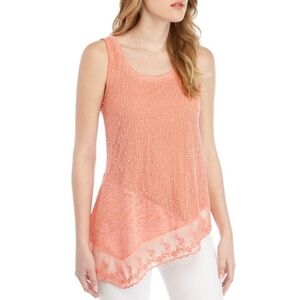 CUPIO Sleeveless Embellished Coral Sharkbite Tunic